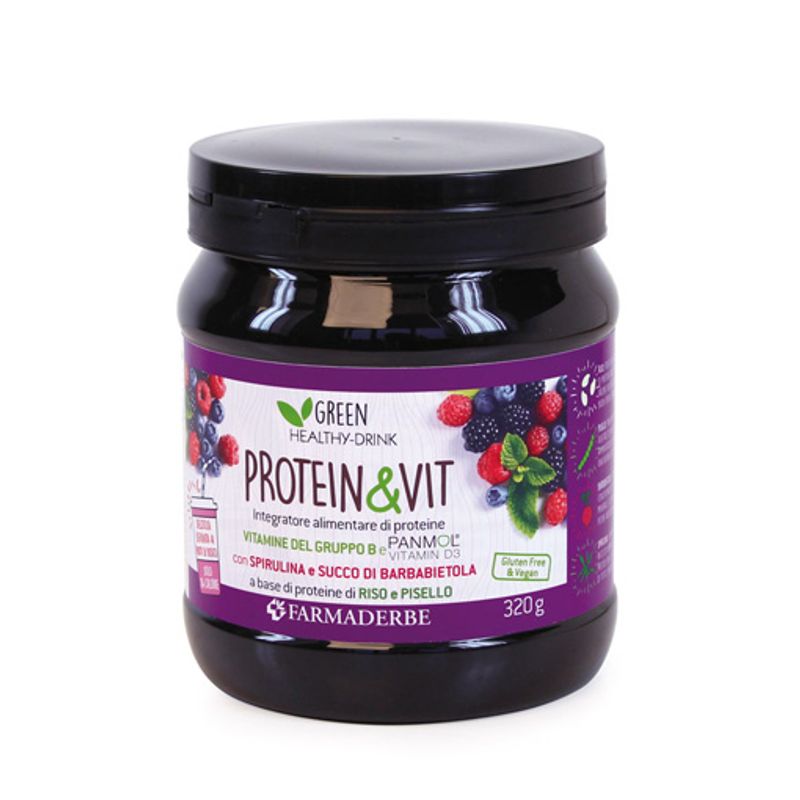 Farmaderbe protein&vit a base di proteine di origine vegetale gusto frutti di bosco 320g-1