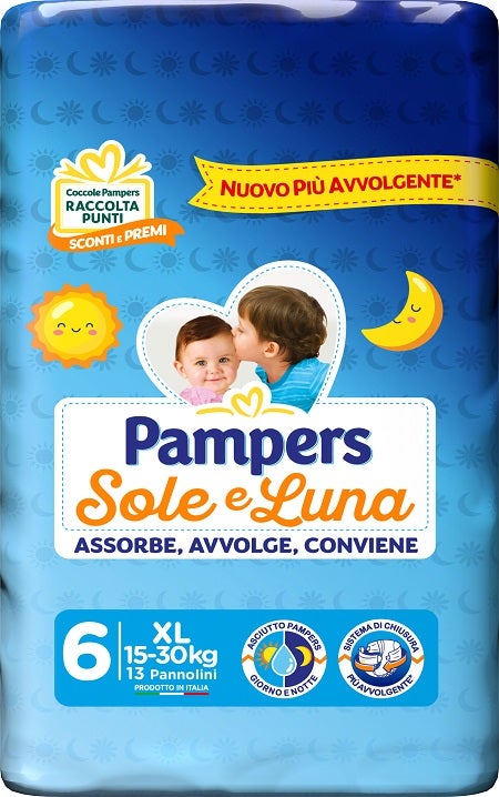 Pampers Sole Luna Pannolini Taglia 6 XL (15-30 kg) 13 Pezzi-1