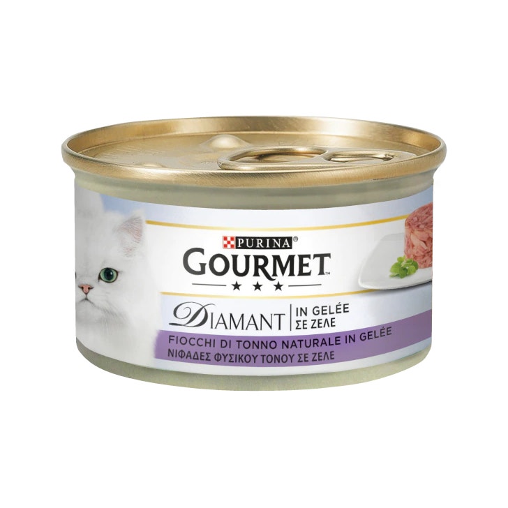 Purina Gourmet Diamant Fiocchi Di Tonno Naturale In GelÃ©e Per Gatti Lattina 85g-1