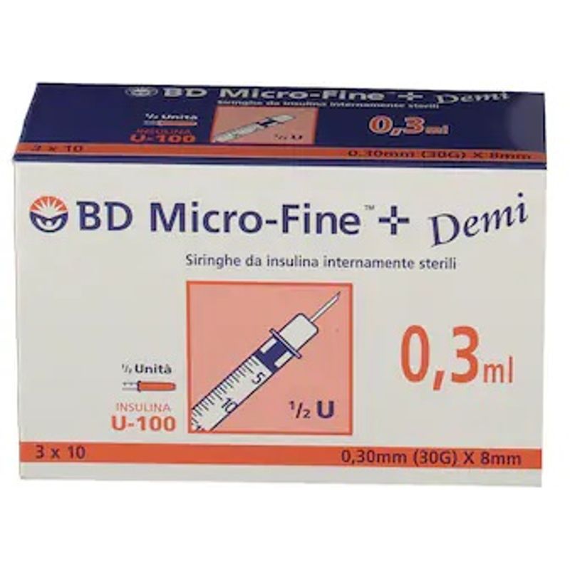 BD Demi siringhe per insulina 0,3ml G30 8mm 30 siringhe-1