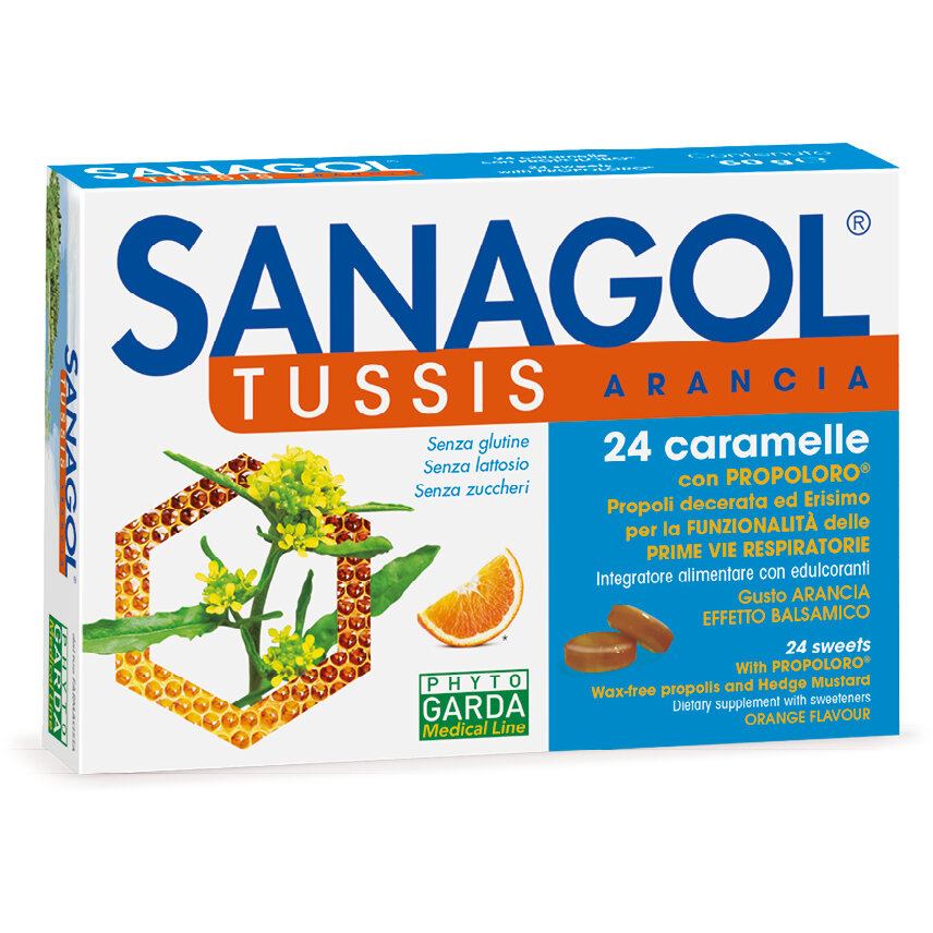 Sanagol Tussis Caramelle per il benessere delle vie respiratorie gusto arancia 24 pezzi-3