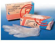 Guanto in Vinile Confort Misura Media Antiaderente Biocompatibile Utilizzabile Anche a Contatto con Sostanze Alimentari 100 Pezzi Senza Polvere-0