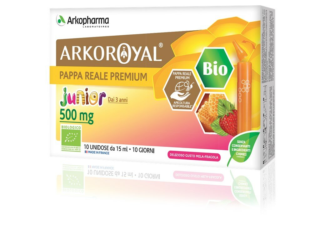 Arkopharma Arkoroyal Junior Pappa Reale Bio 500mg 10 Flaconi Da 15ml Mela/Fragola-2
