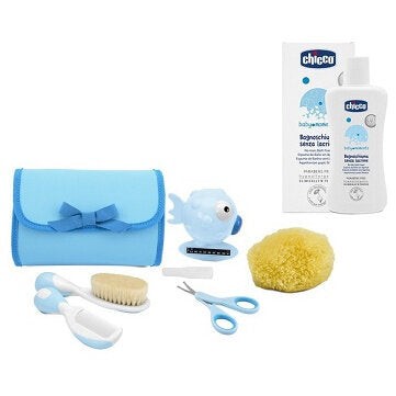 Chicco Set Igiene Azzurro Spugna+Forbicine+Spazzola+Pettine-1
