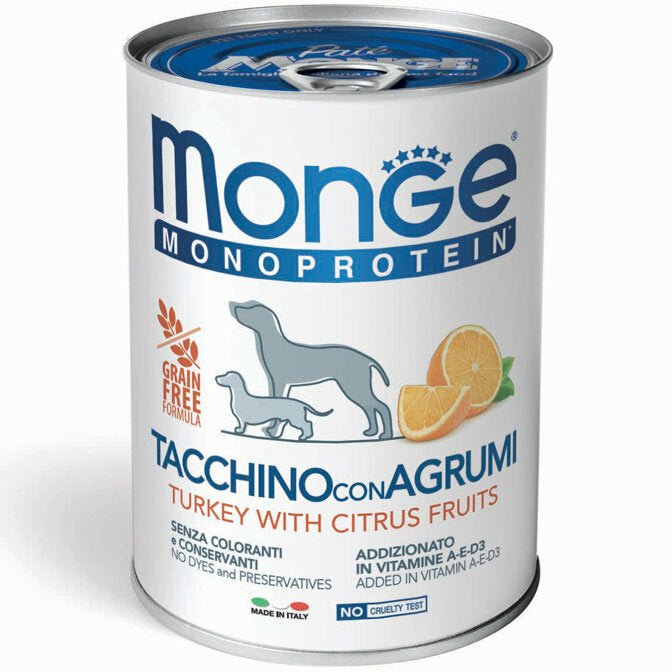 Monge Monoprotein Tacchino Con Agrumi Cibo Umido Per Cani Adulti 400g-2