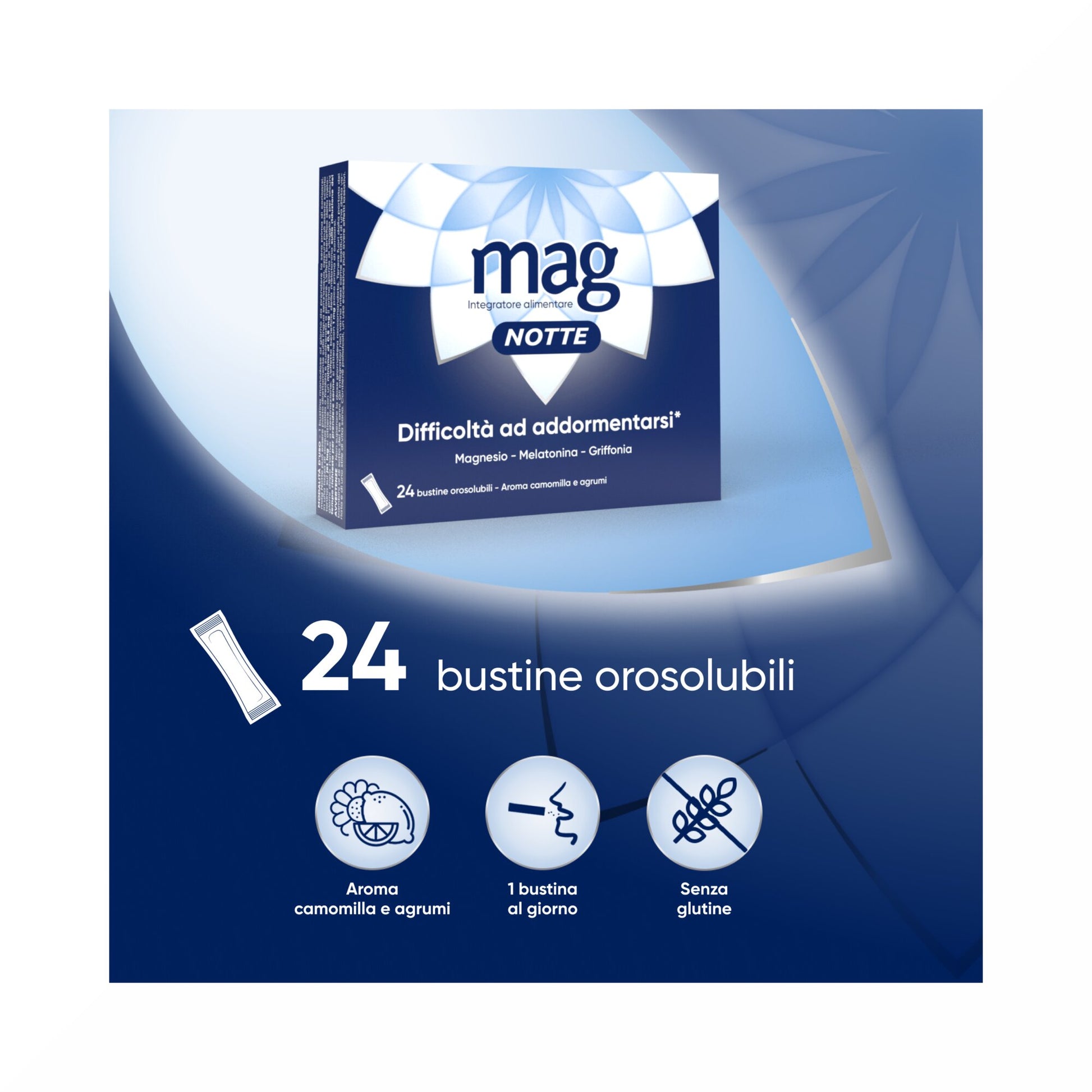 Mag Notte Integratore a base di Melatonina, Magnesio e Griffonia Dormire Bene, Favorire Rilassamento e Qualità Sonno 24 bustine-17