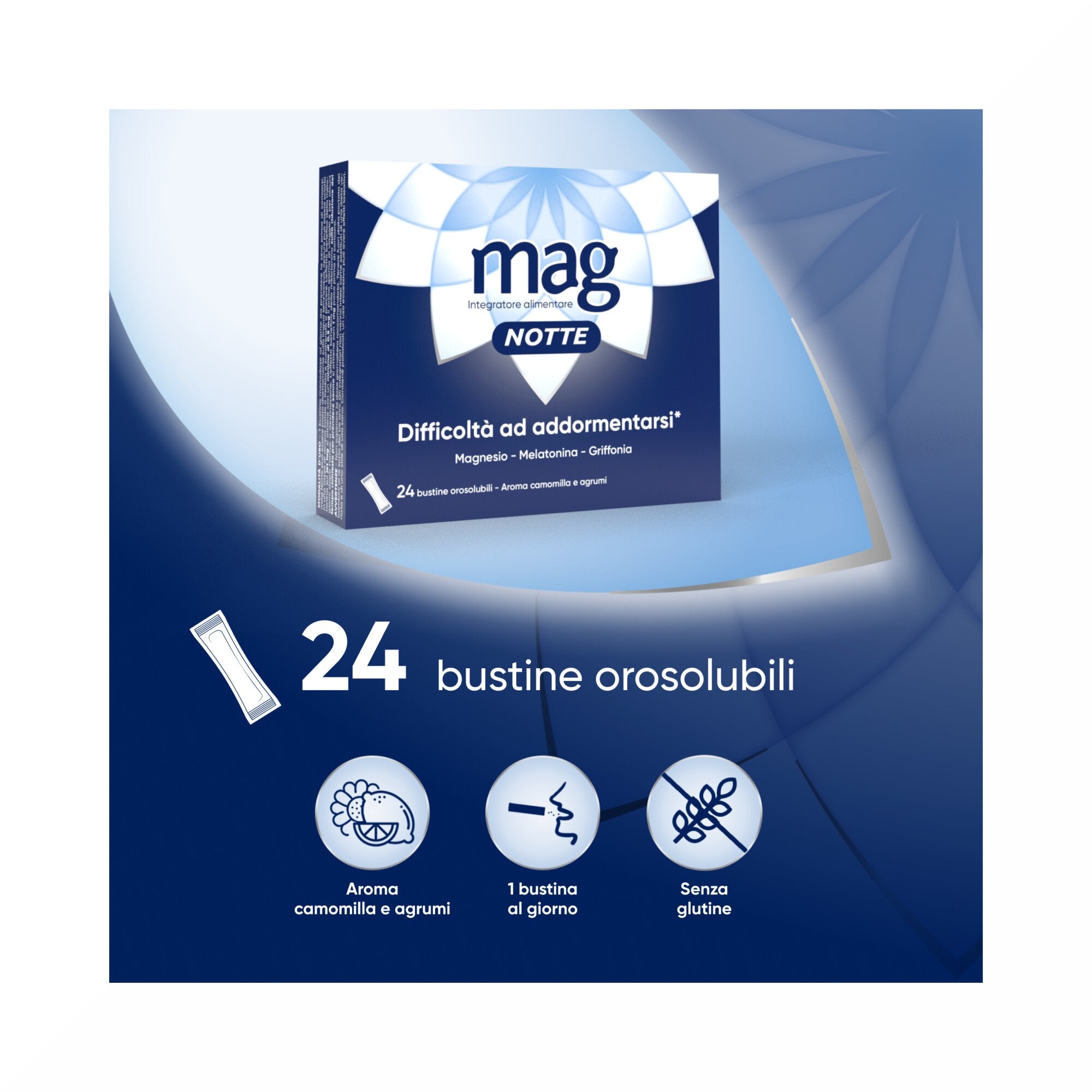 Mag Notte Integratore a base di Melatonina, Magnesio e Griffonia Dormire Bene, Favorire Rilassamento e Qualità Sonno 24 bustine-17