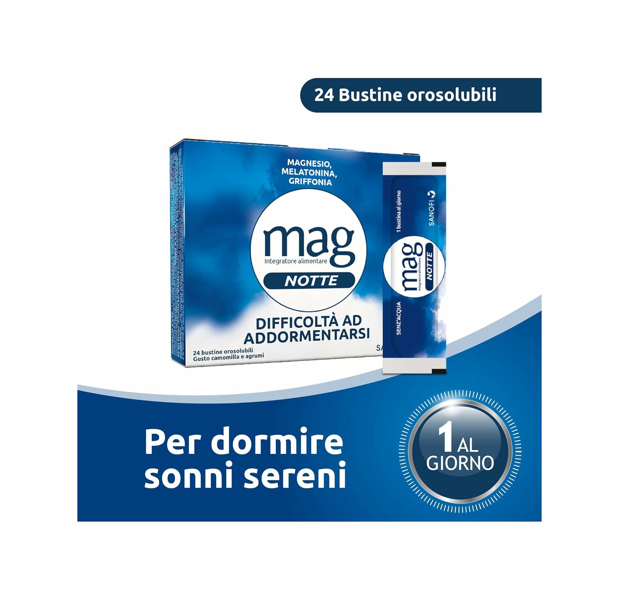 Mag Notte Integratore a base di Melatonina, Magnesio e Griffonia Dormire Bene, Favorire Rilassamento e Qualità Sonno 24 bustine-9