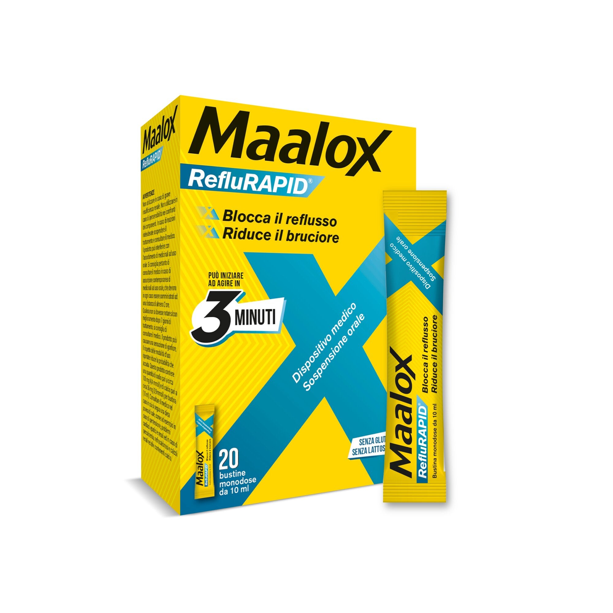 Maalox Reflurapid Blocca il Reflusso Neutralizza il Bruciore da Iperacidità 20 Bustine-1