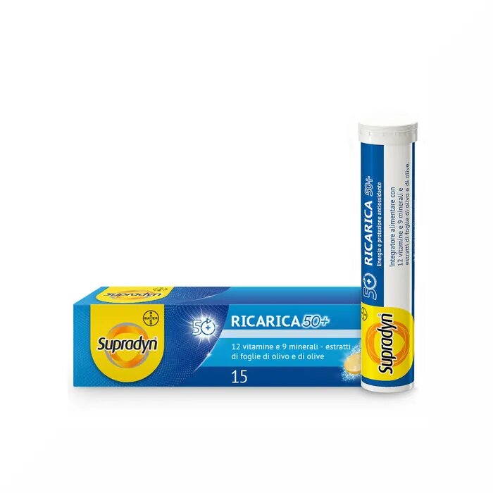 Supradyn Ricarica 50+ Integratore di Vitamine  Gusto Arancia 15 Compresse effervescenti-1