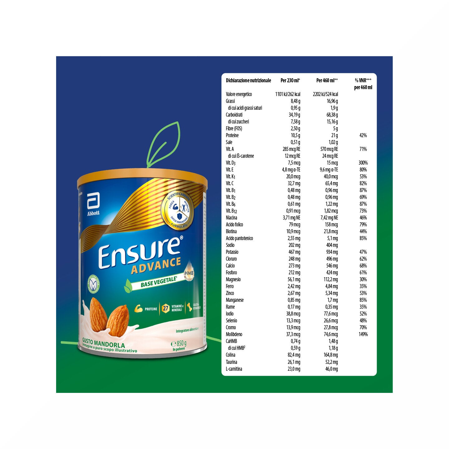 Ensure Advance Base Vegetale Integratore alimentare con Proteine Vegetali Gusto Mandorla 850g-7