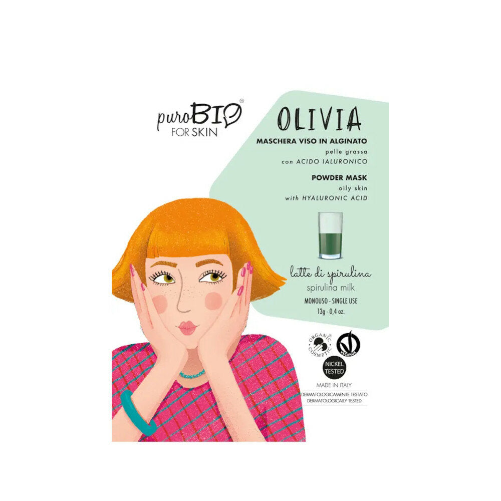 PuroBio Olivia Maschera Viso in alginato al latte di spirulina per pelle grassa 13g-2