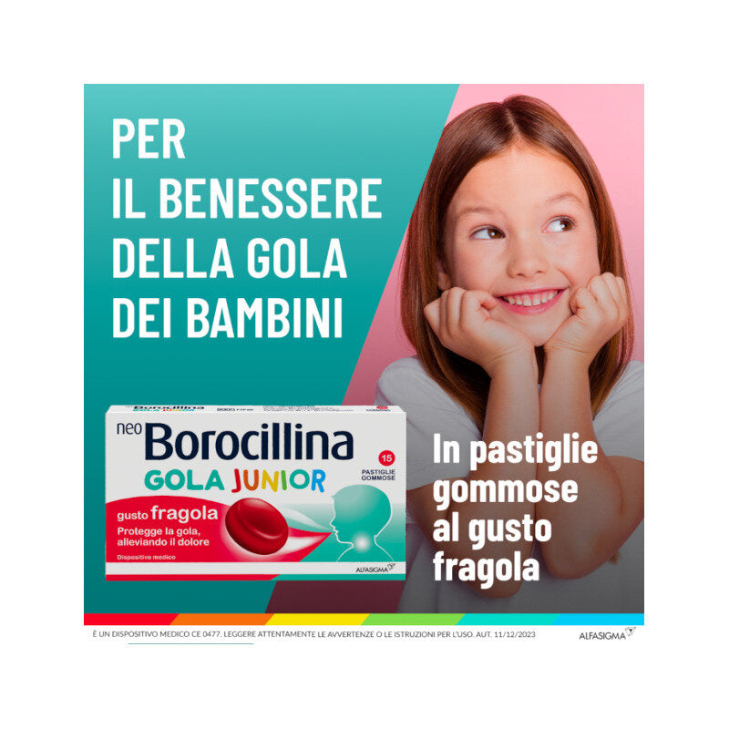 Neoborocillina Gola Junior gusto Fragola 15 pastiglie gommose-3