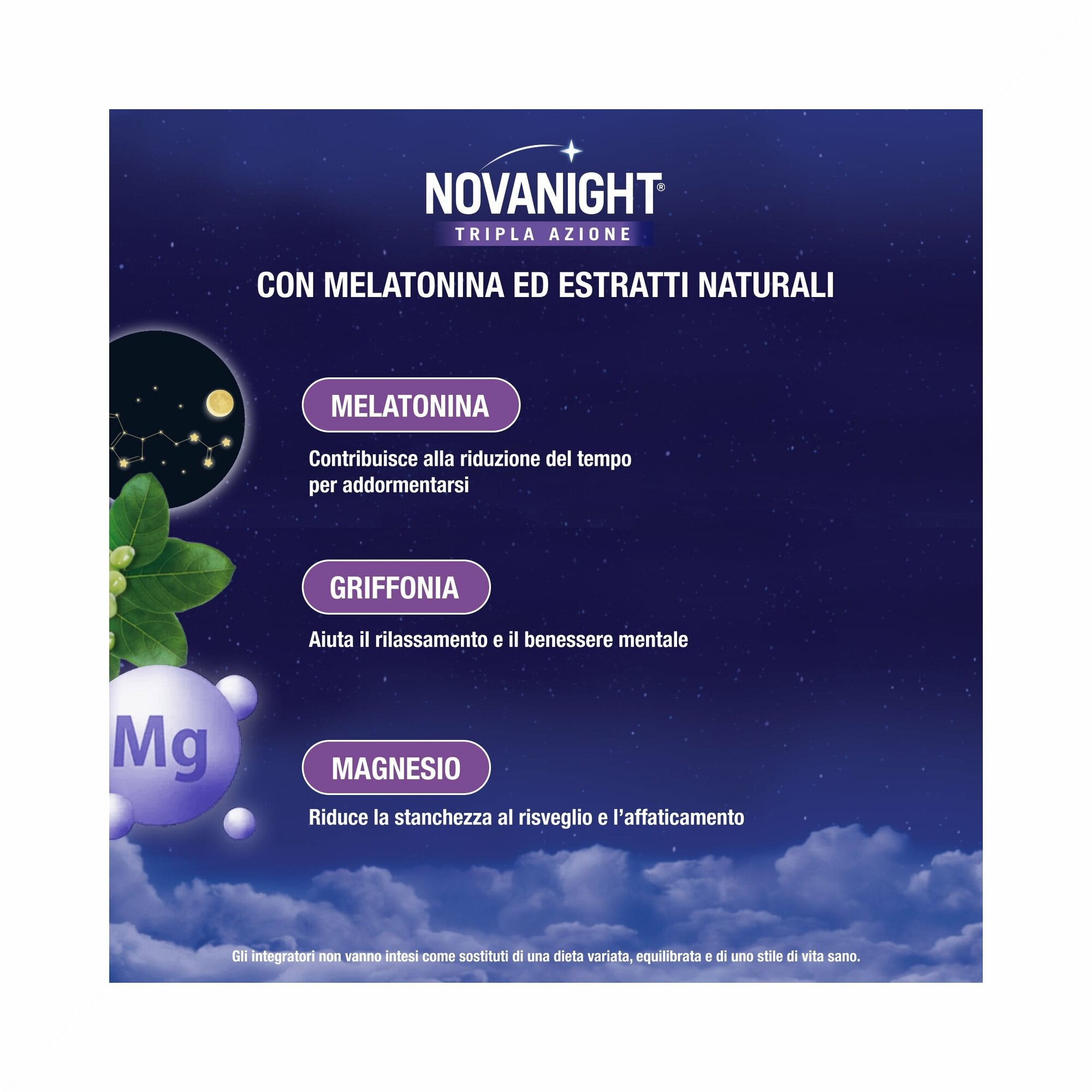 Novanight Tripla Azione con Melatonina per Dormire Magnesio Griffonia 20 Bustine Orosolubili-3