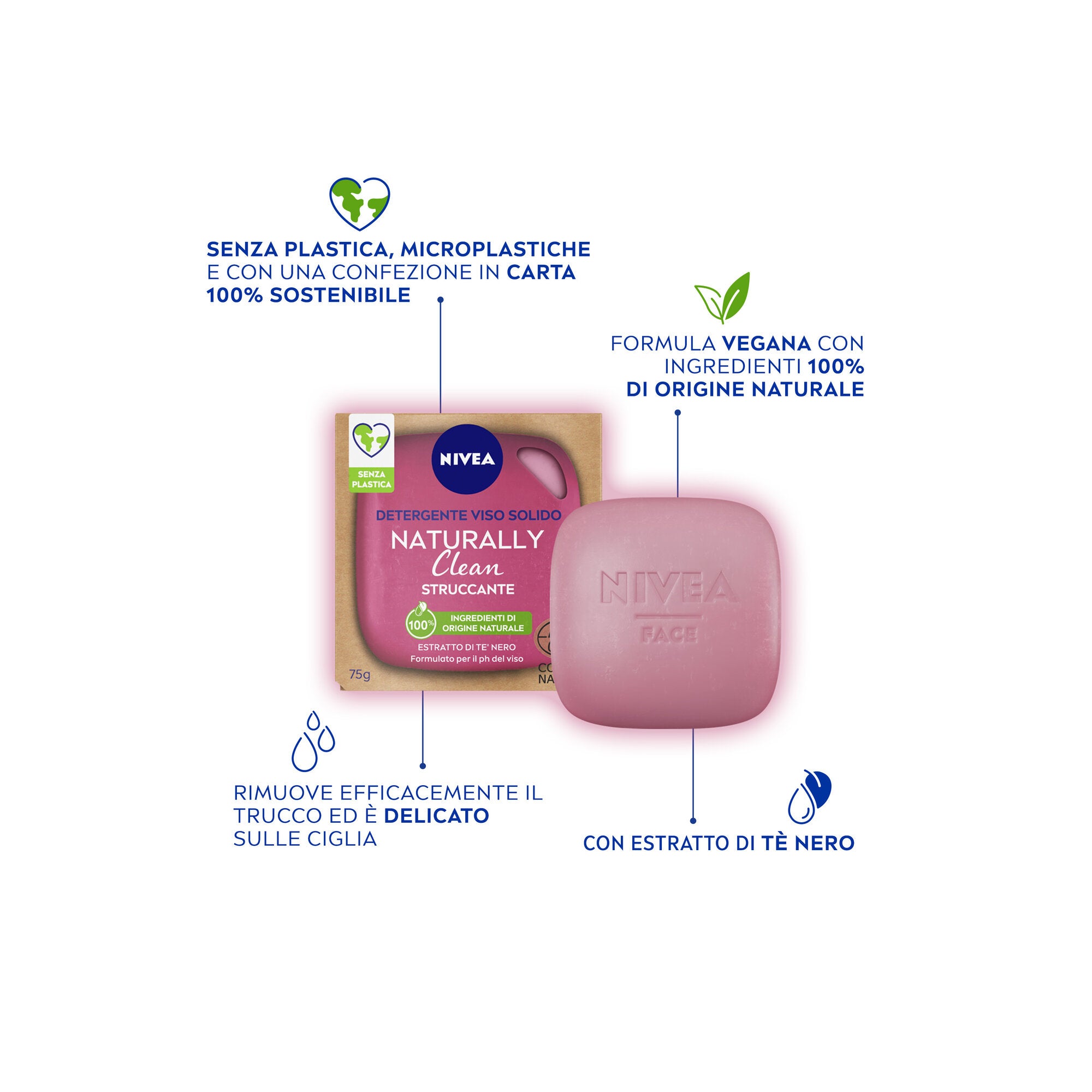 Nivea Naturally Clean Struccante Viso 75g Detergente Viso Struccante Solido Naturale Formula Vegana-3