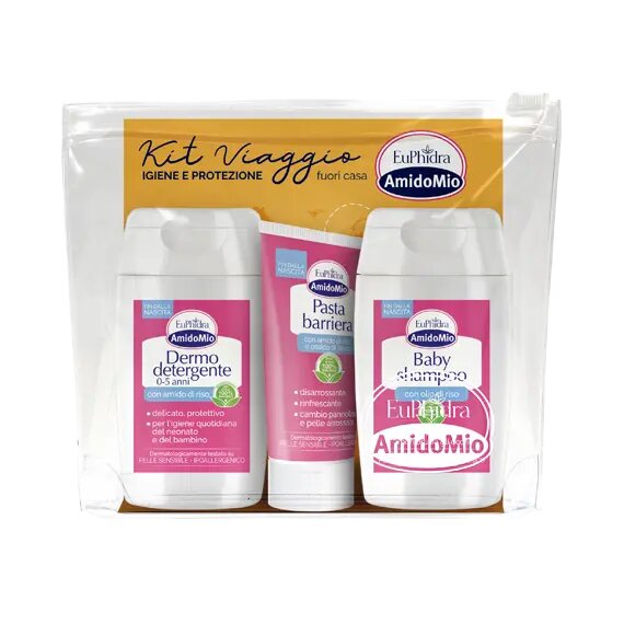 Euphidra Amido Mio Kit Viaggio Dermo Detergente100 ml + Baby Shampoo 100ml + Pasta Barriera 25ml-1