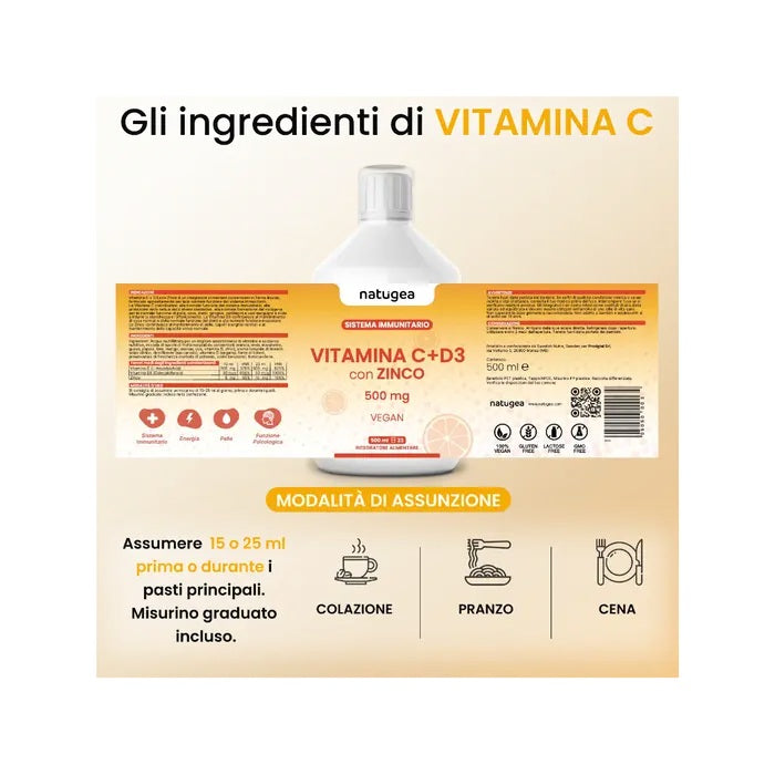 Natugea Vitamina C Liquida + D3 con Zinco 500ml-2