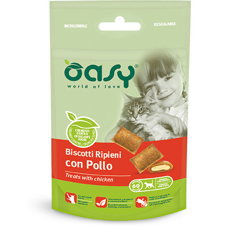 Oasy Wet Cat Snack Biscotti Ripieni Con Pollo Gatti 60g-1