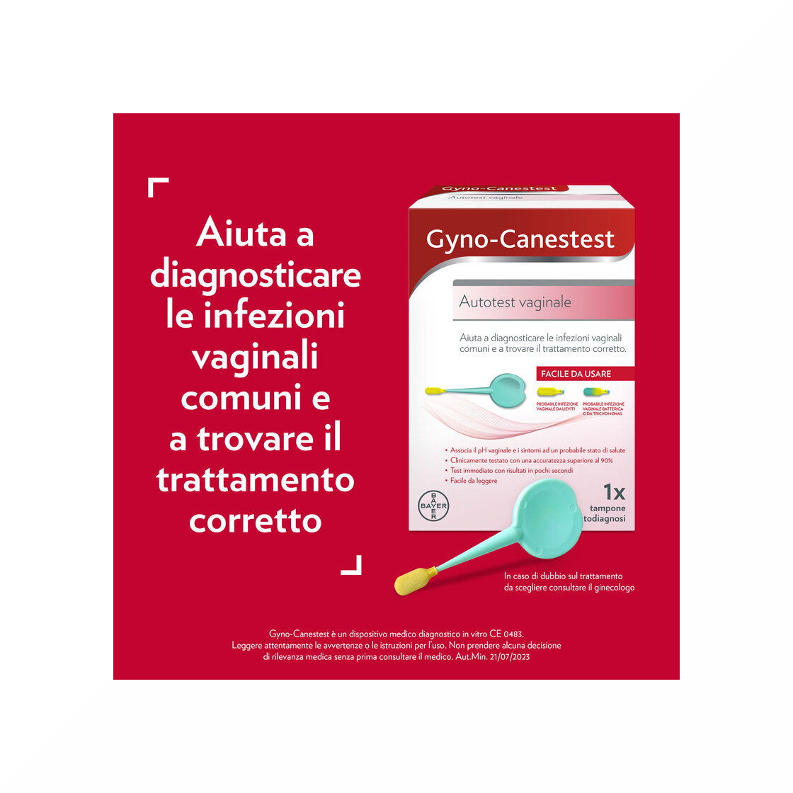 Gyno-Canestest Autotest Vaginale Diagnosi Infezioni Vaginali, Candida, Vaginosi Batterica, 1 Tampone-2