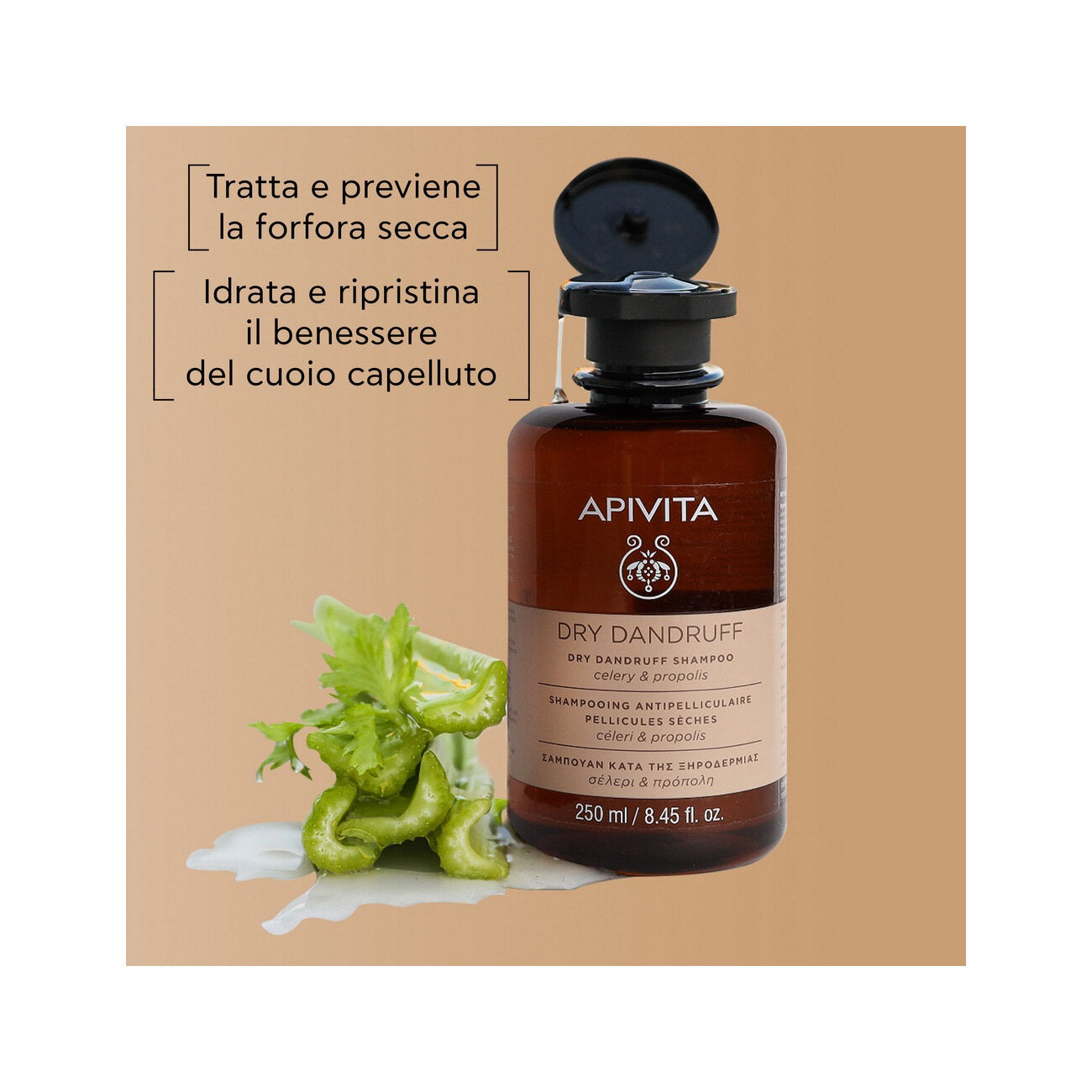 Apivita Dry Dandruff Shampoo Celery & Propolis shampoo forfora secca 250ml-2