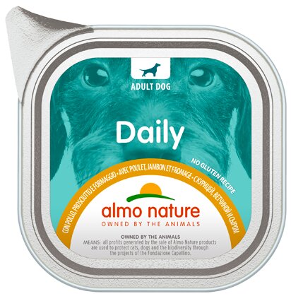 Almo Nature Daily Pollo Prosciutto e Formaggio alimento umido per cani adulti 100g-2