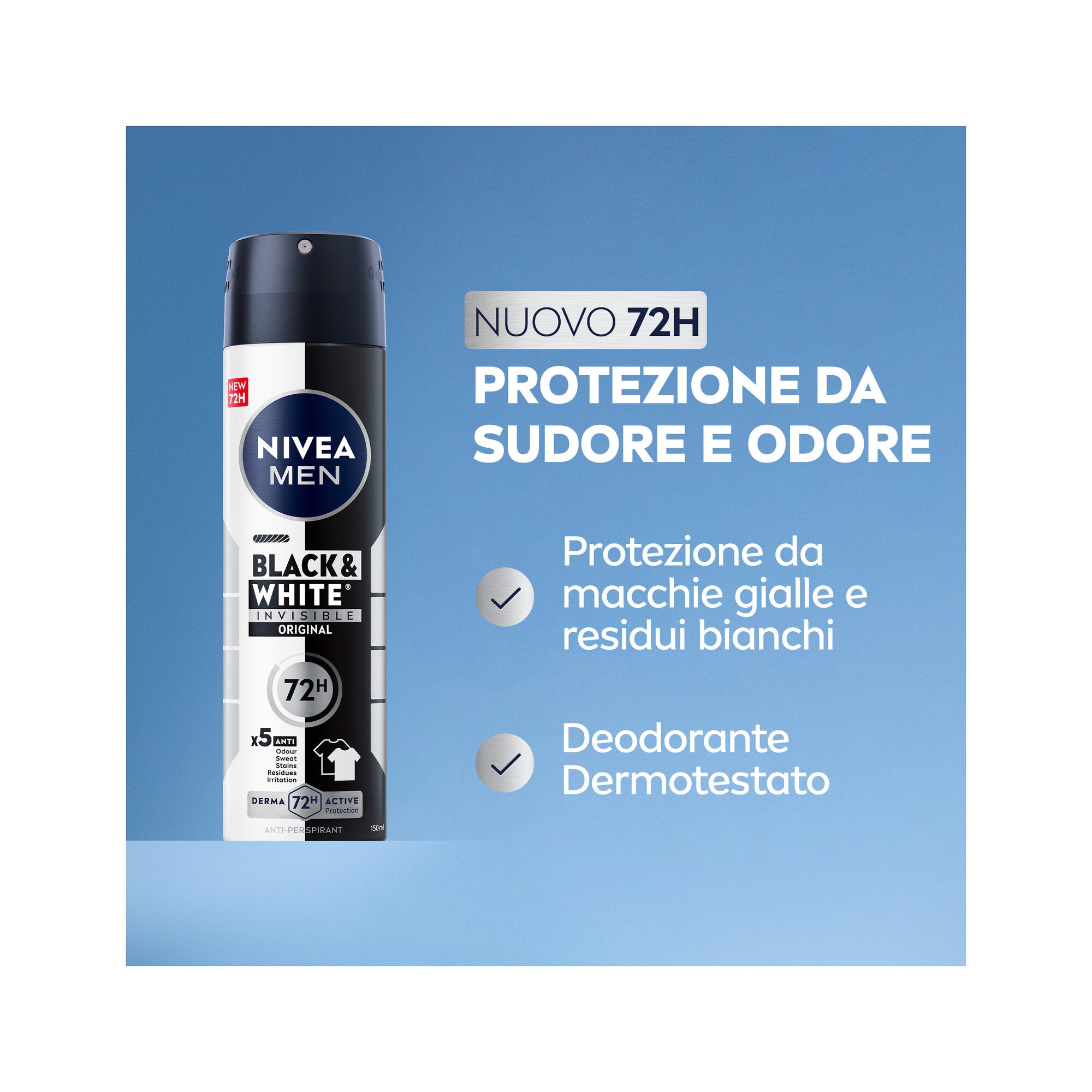Nivea Men Black & White Invisible Original Spray Deodorante Uomo Antitraspirante 72h 150ml-3