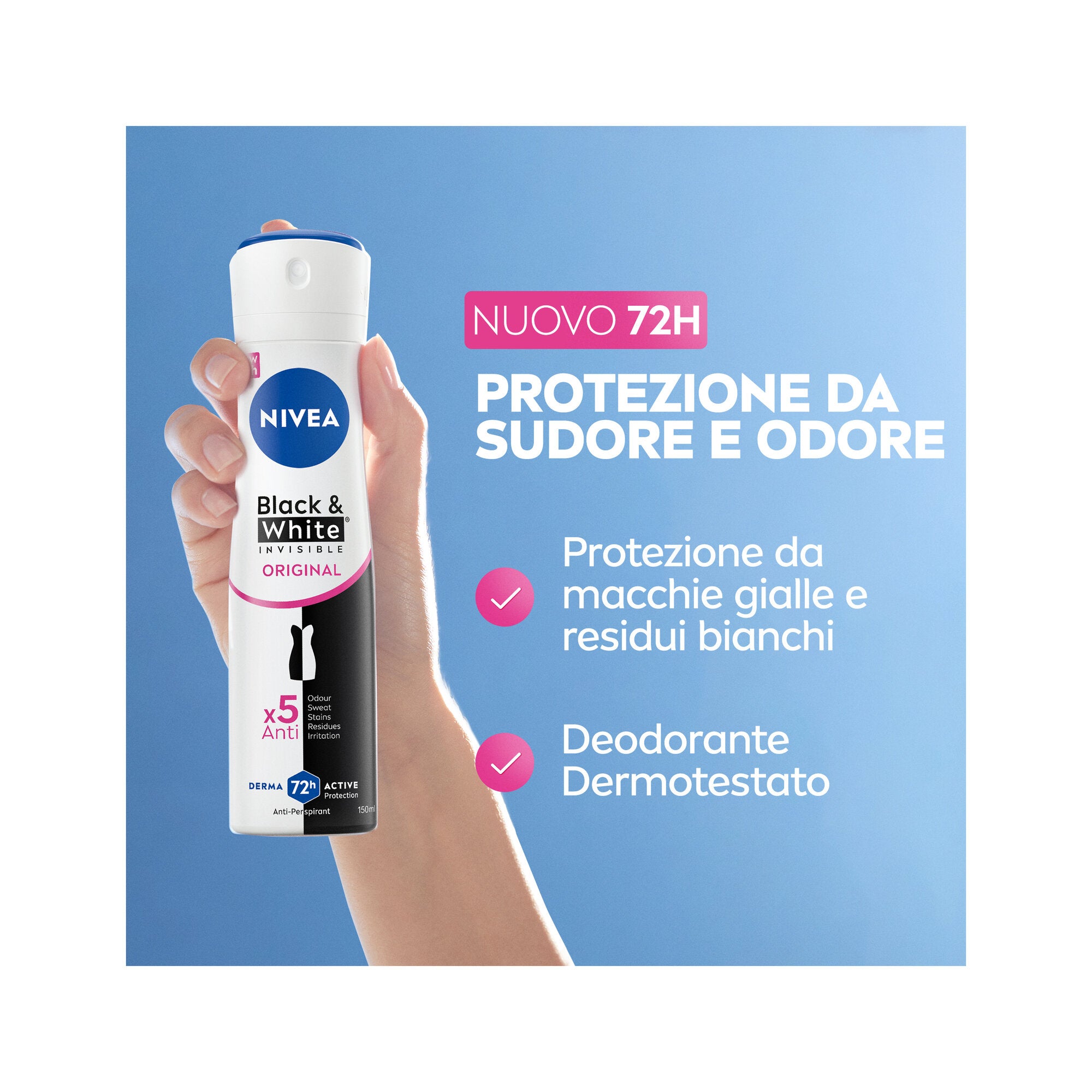 Nivea Black & White Invisible Original Spray Deodorante Donna Antitraspirante 72h 150ml-2
