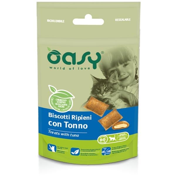 Oasy Biscotti Ripieni Con Tonno Per Gatti 60g-1