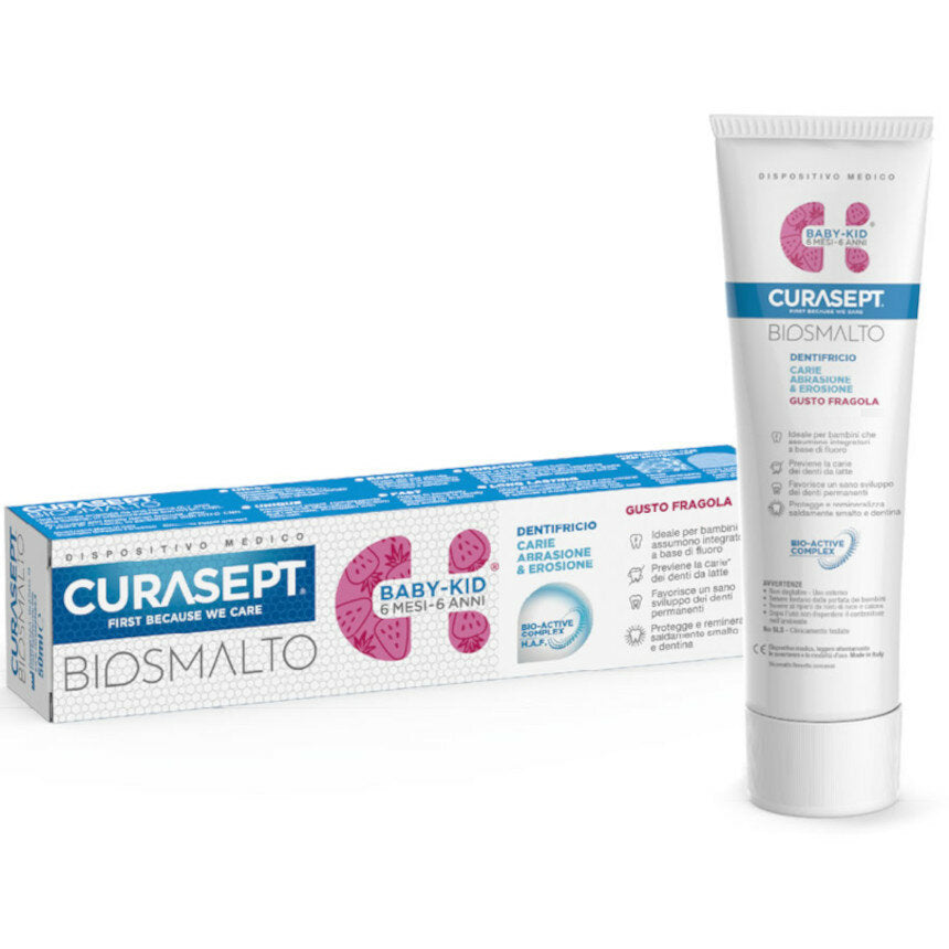 Curasept biosmalto dentifricio baby kid con fluoro gusto fragola 6 mesi -6 anni 50ml-2