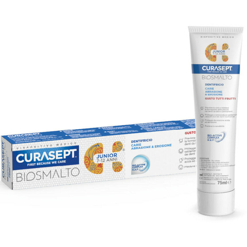 Curasept Biosmalto Junior 7-12 anni dentifricio per carie gusto tutti i frutti 75ml-2