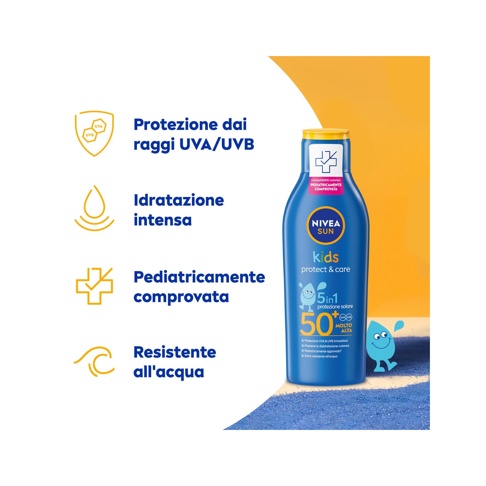 Nivea Sun Latte Solare Kids Protect & Care Fp50+ 200ml Crema Solare Per Bambini Waterproof-3
