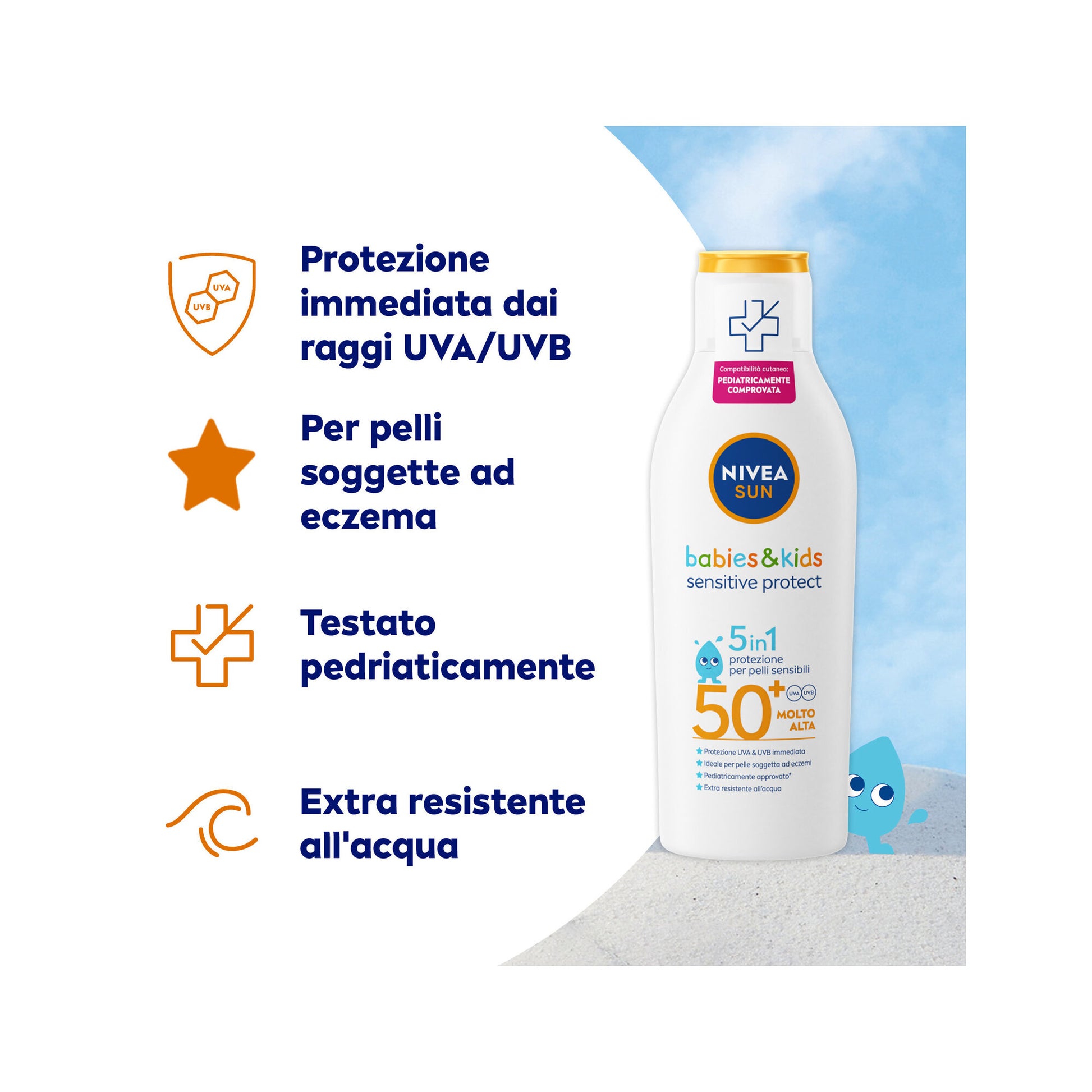 Nivea Sun Latte Solare Kids Sensitive Protect Fp50+ 200ml Crema Solare Per Bambini E Neonati-3