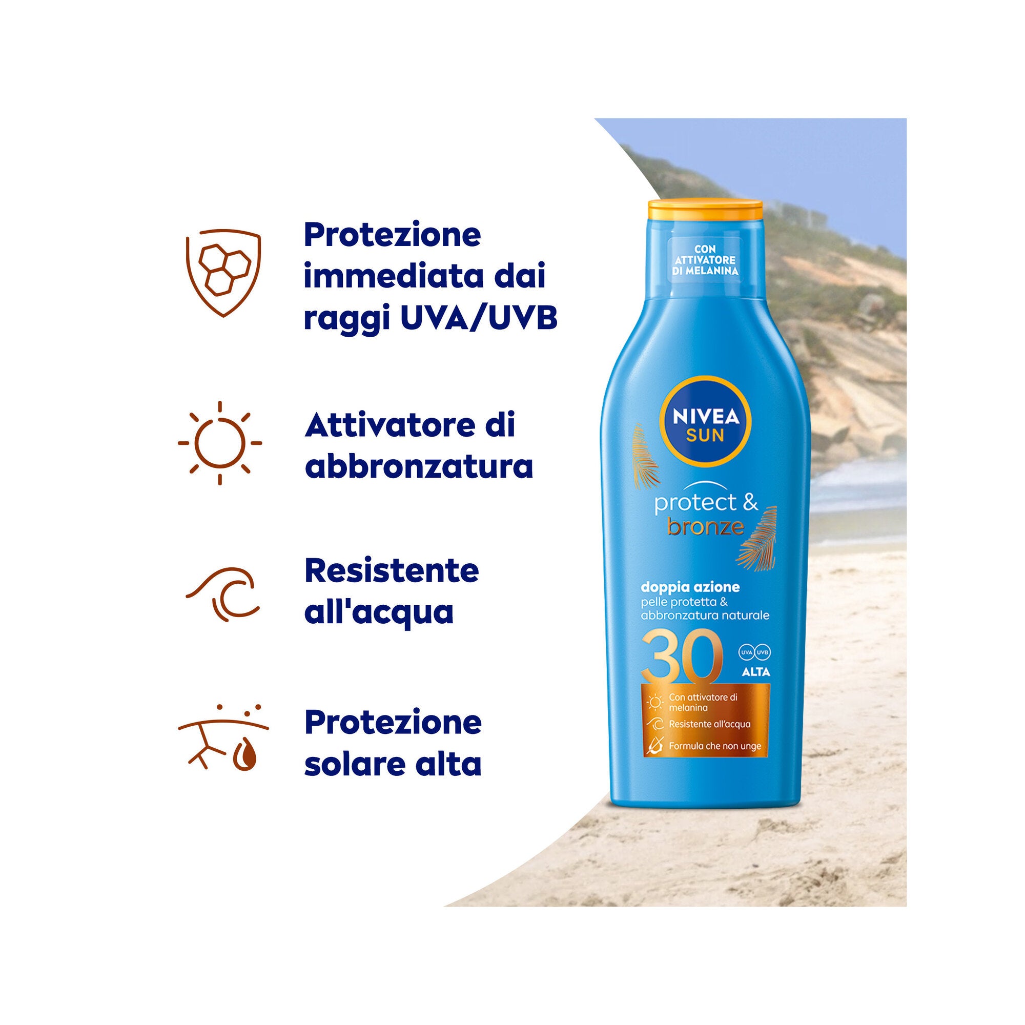 Nivea Sun Latte Solare Protect & Bronze Fp30 200ml Crema Solare 30 Per Un'abbronzatura Dorata-15