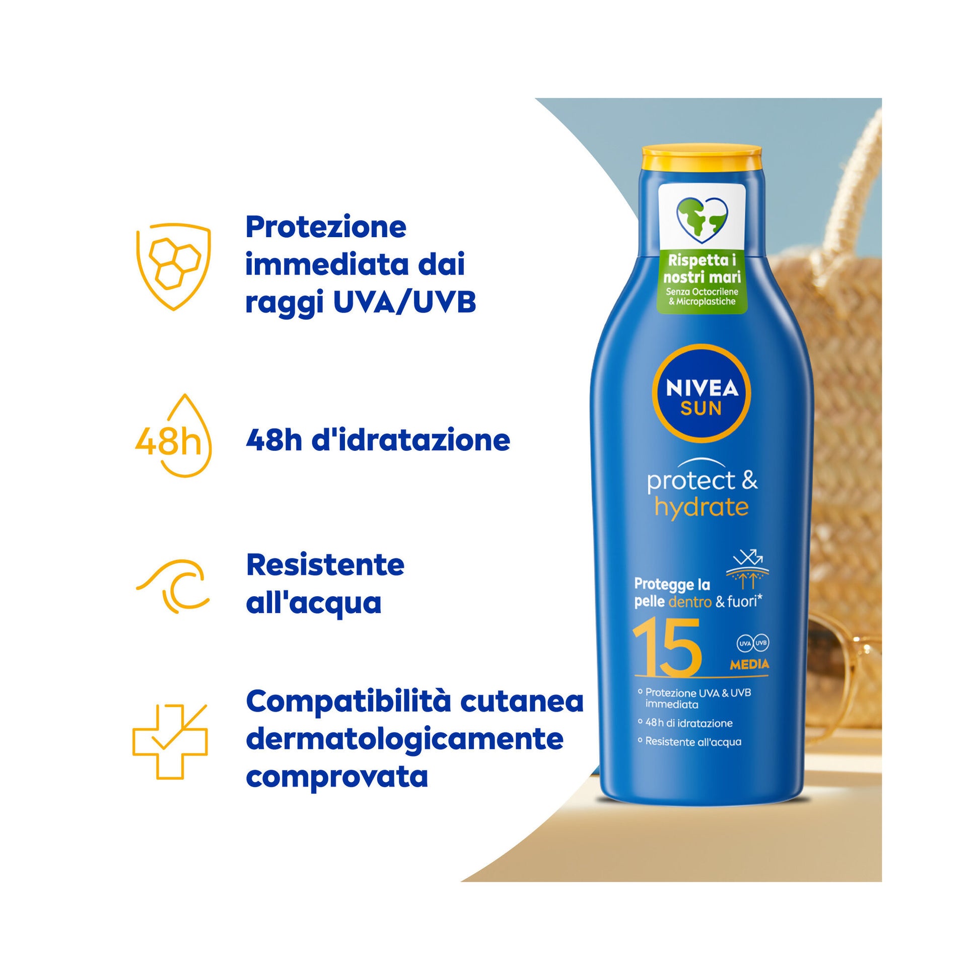 Nivea Sun Latte Solare Protect & Hydrate Fp15 200ml Crema Solare 15 Idratante Per 48 Ore-4