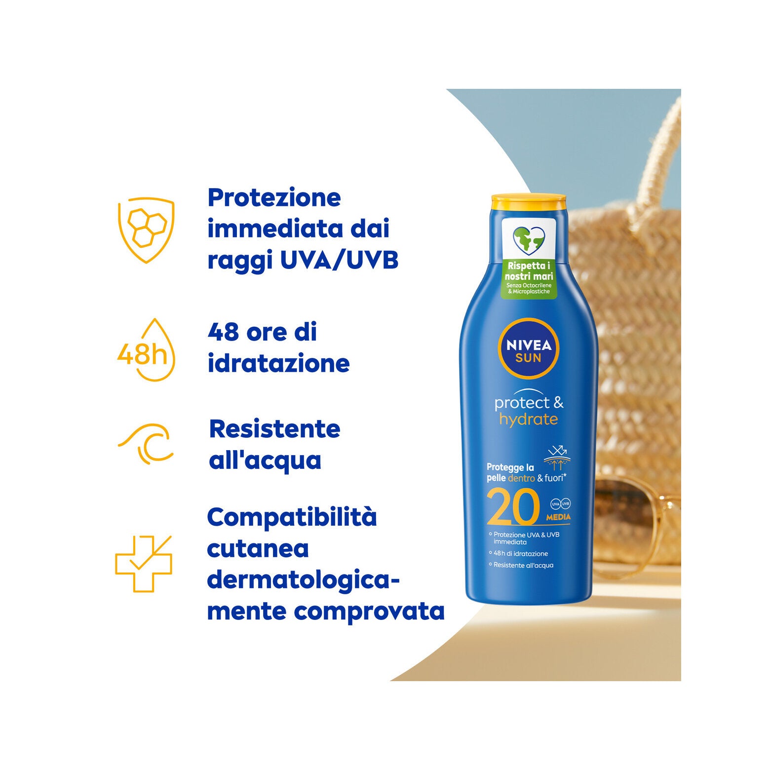 Nivea Sun Latte Solare Protect & Hydrate Fp20 200ml Crema Solare 20 Idratante Per 48 Ore-3