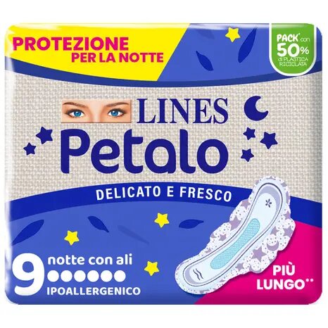 Lines Petalo Delicato e Fresco 9 Assorbenti Notte Con Ali-3