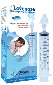Lavonase Irrigazione Nasale Non Sterile Siringa 60 ml + Luer-lock con Cappuccio + Ugello Nasale con Raccordo Luer-lock + Perforatore con Valvola Non Ritorno con Tappo-0