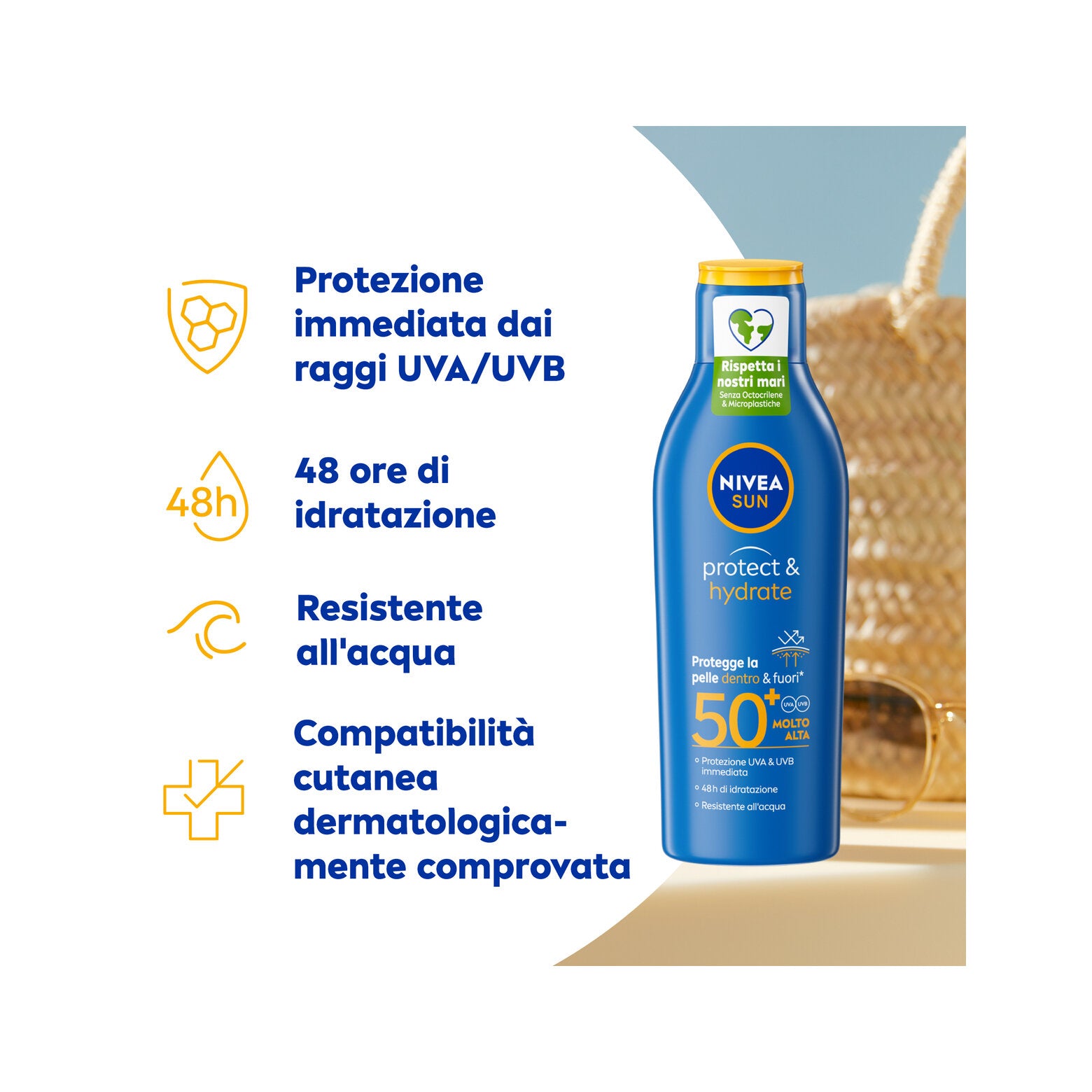Nivea Sun Latte Solare Protect & Hydrate Fp50+ 100ml Crema Solare 50+ Idratante in Formato Viaggio-6