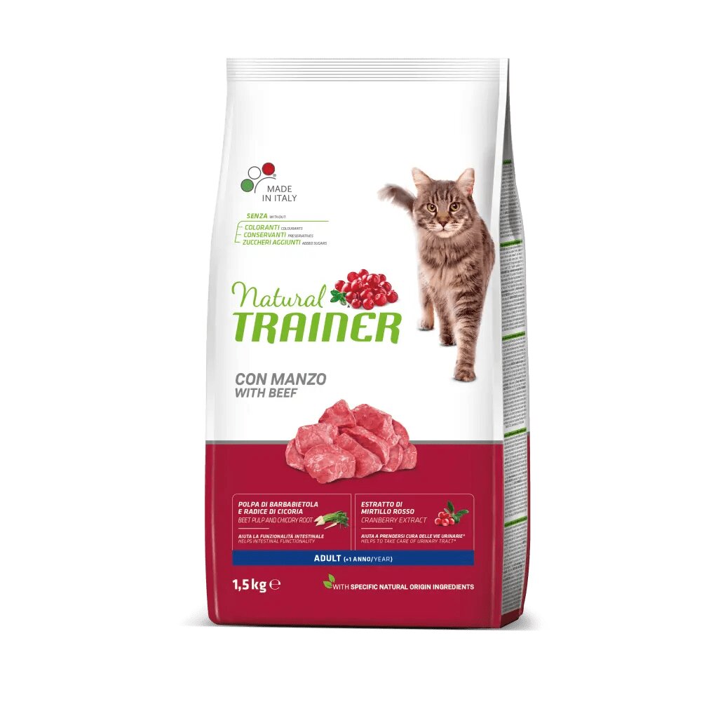 Natural Trainer Crocchette Con Manzo Per Gatti Adulti Sacco 1,5kg-2