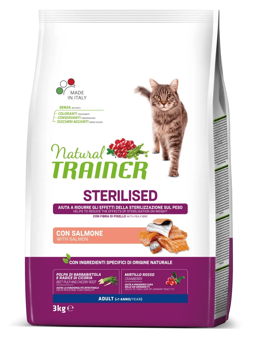 Natural Trainer Sterilised Crocchette Con Salmone Per Gatti Adulti Sacco 3kg-1