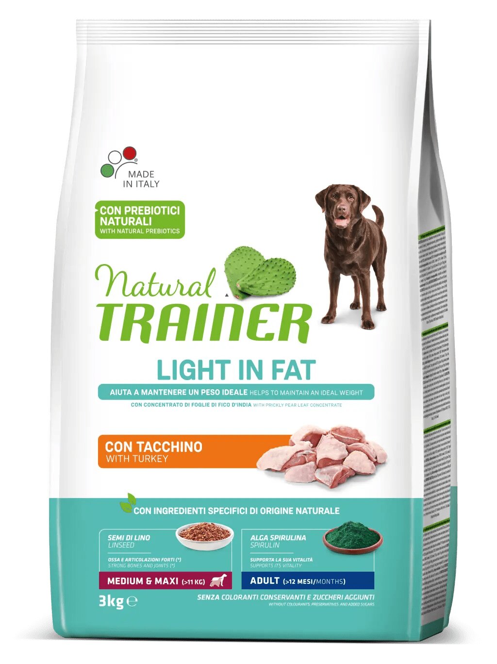 Natural Trainer Light In Fat Crocchette Tacchino Per Cani Adulti Taglia Media/Grande 3kg-1