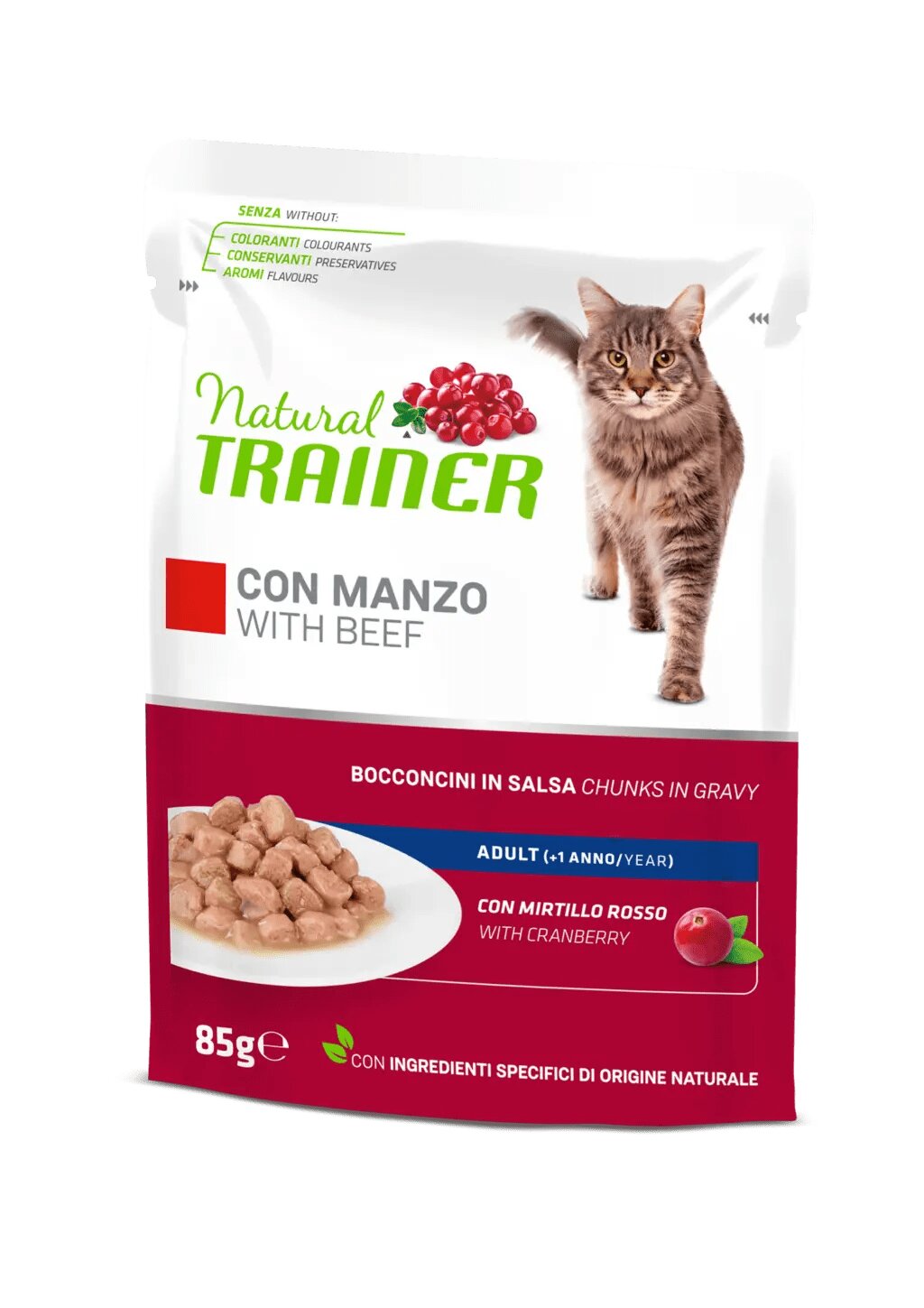 Natural Trainer Cibo Umido Manzo Per Gatti Adulti Busta 85g-1