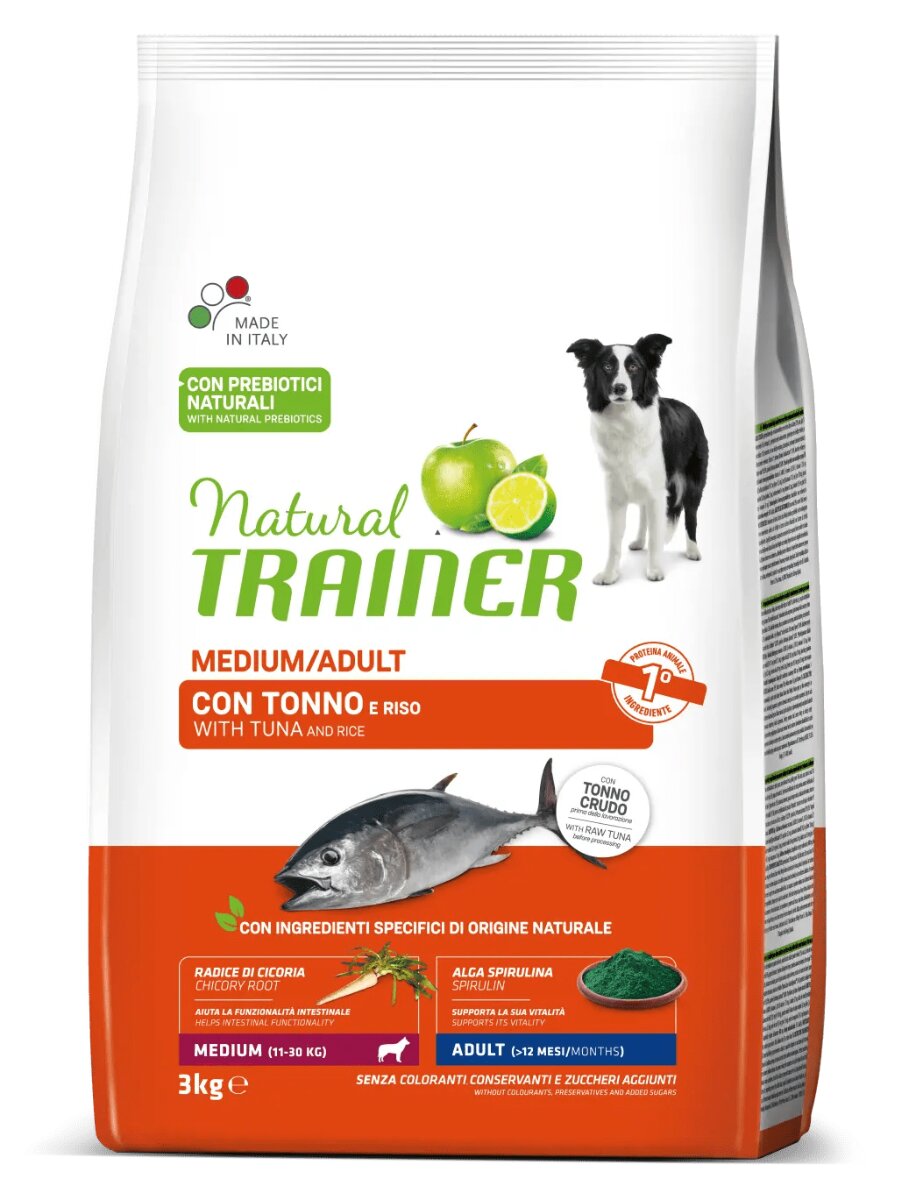 Natural Trainer Crocchette Tonno/Riso Per Cani Adulti Taglia Media Sacco 12 Kg-1