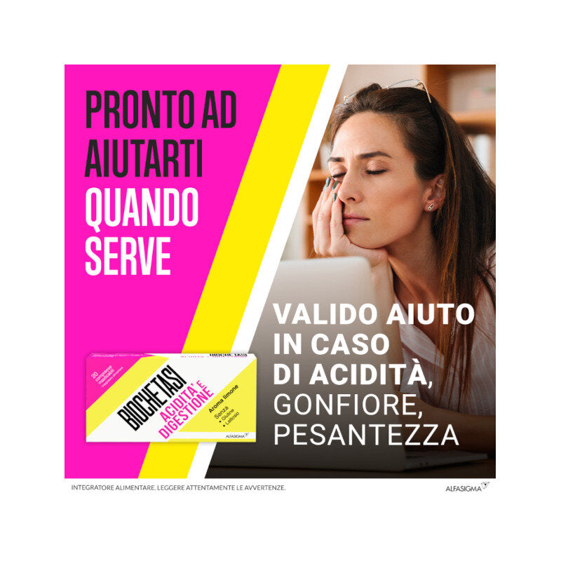 Biochetasi Digestione e Acidità 20 Compresse Masticabili Triplice Aiuto contro Difficoltà Digestive-7