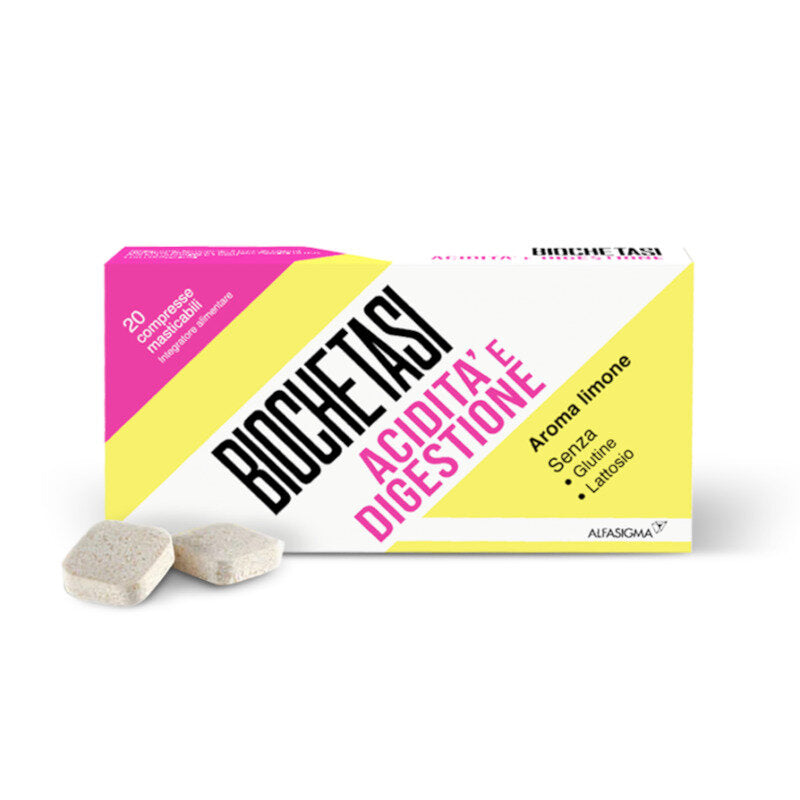 Biochetasi Digestione e Acidità 20 Compresse Masticabili Triplice Aiuto contro Difficoltà Digestive-13