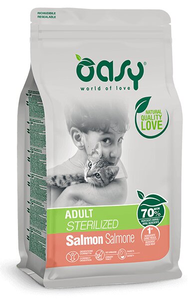Oasy Lifestage Adult Sterilized Salmone Cibo Secco Per Gatti 300g-1