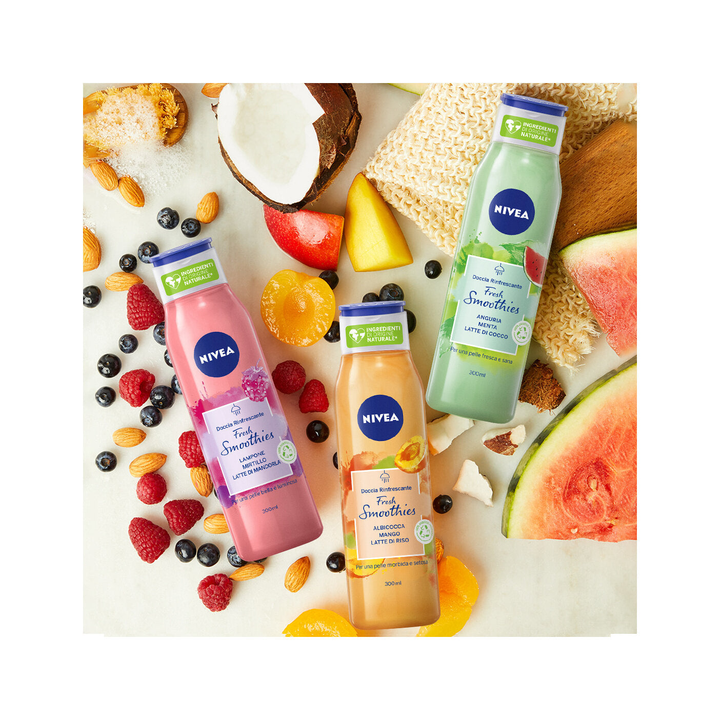 Nivea Gel Doccia Fresh Smoothies Lampone & Mirtillo Bagnoschiuma Con Ingredienti Naturali  300ml-3