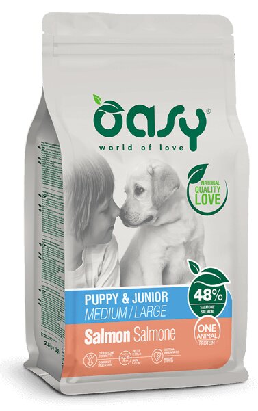 Oasy Dry Monoproteico Crocchette Al Salmone Per Cuccioli Taglia Media/Grande Sacco 12kg-2
