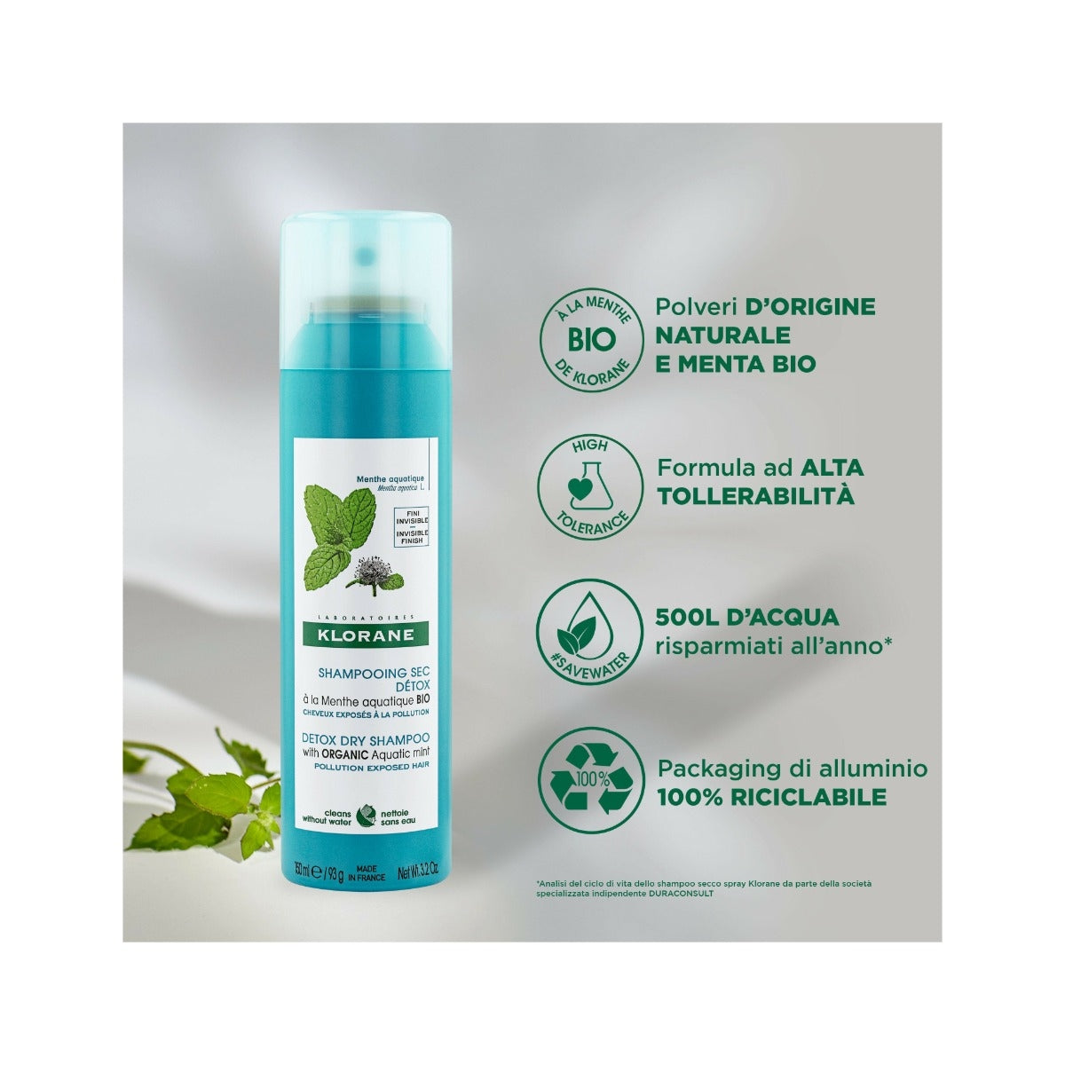 Klorane Shampoo secco alla Menta acquatica anti-inquinamento e detox 150ml-8