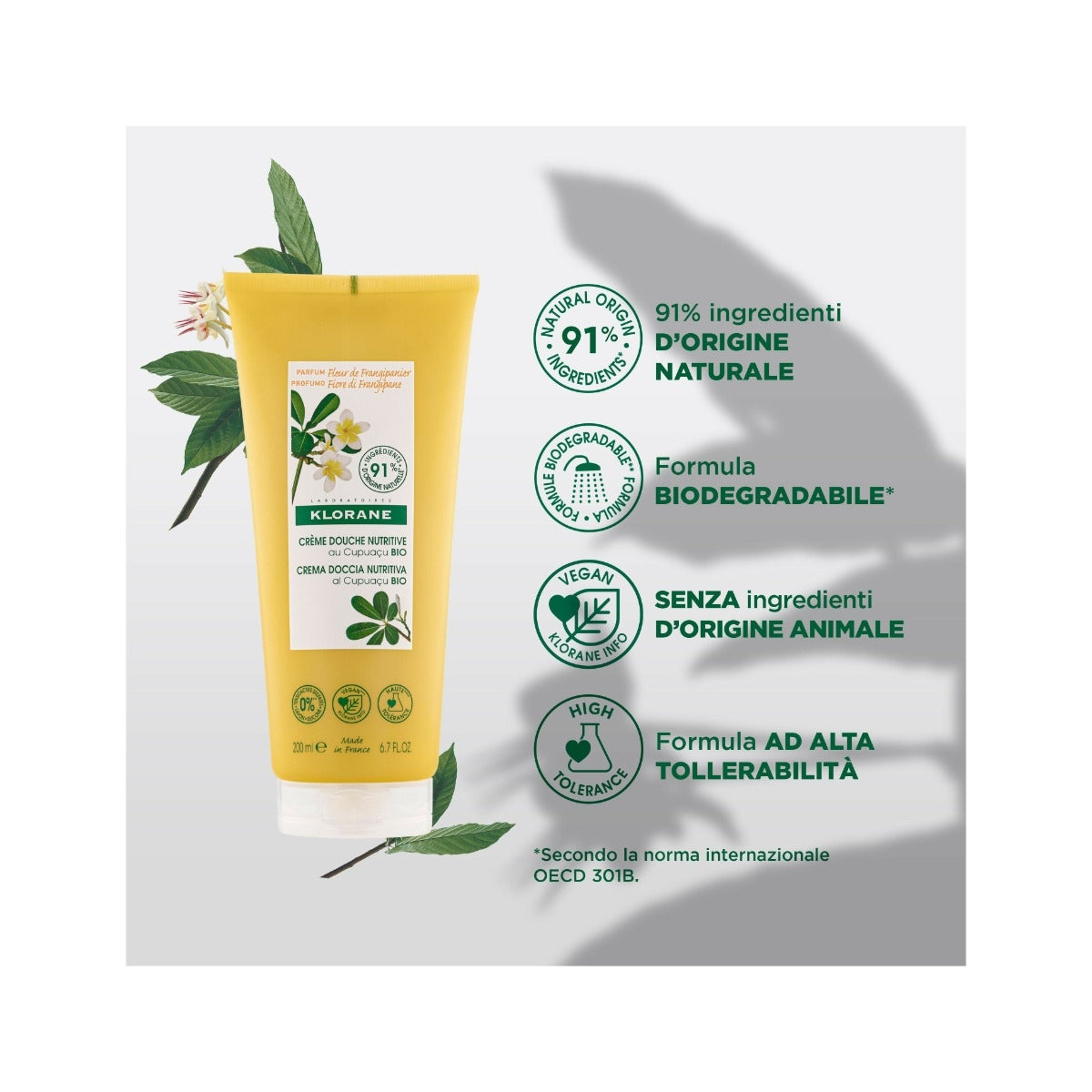 Klorane Crema doccia nutritiva al burro di Cupuacu BIO Profumazione FIORI DI FRANGIPANE 200ml-7